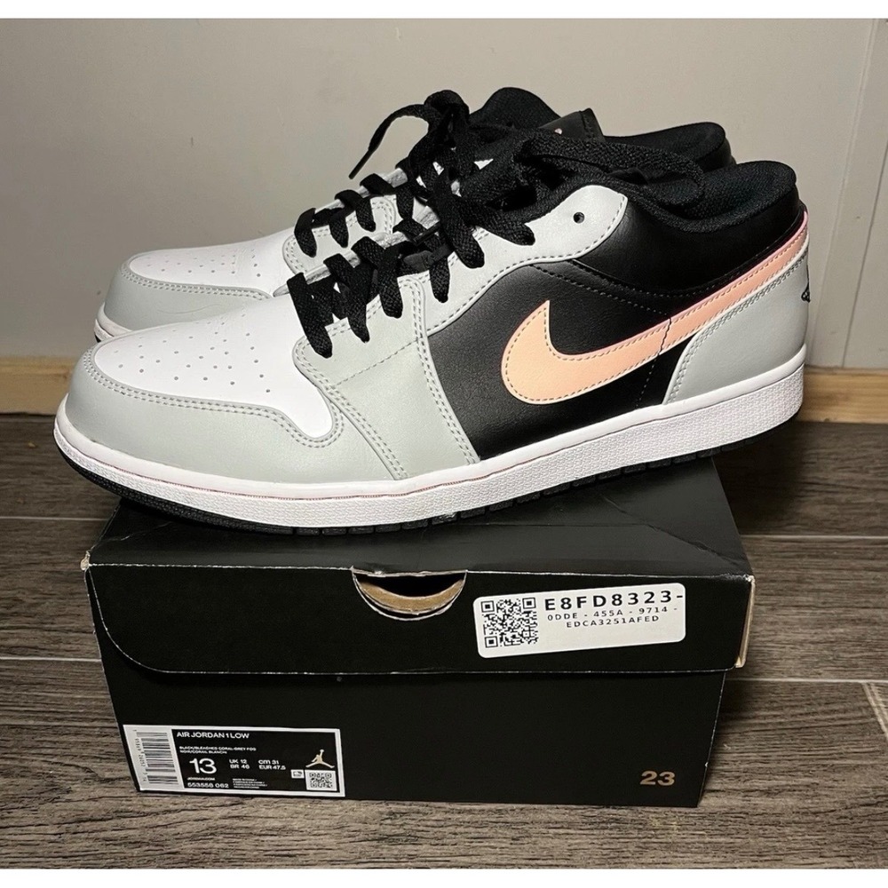Jordan 1 Low Mens Size 13 Grey Black Coral 553558-062 Bleached Coral